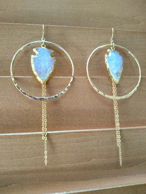 Gold Hoop Framed Quartz Arrowhead Earrings - Image 1 of 3