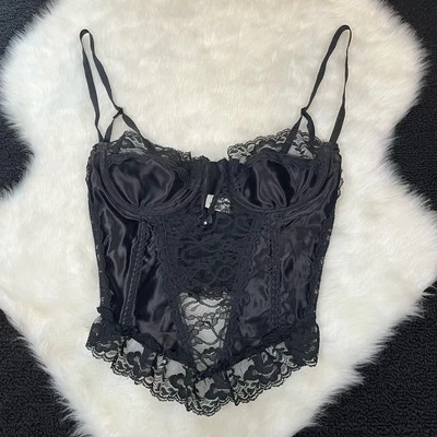 Corsé Fredericks Of Hollywood para mujer 36 vintage satinado encaje transparente bustier gótico Foto 1 de 4