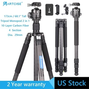 68.1" Carbon Fiber Tripod Camera Tripod Monopod Travel Tripod 44MM Ball Head - Picture 1 of 14