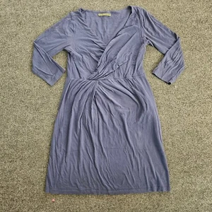 Velvet Dress Womens Small Blue Deep V Long Sleeve A Line Stretch Casual Basic - Picture 1 of 8