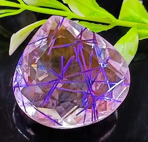 EGL CERTIFIED 72.40 CT PEAR CUT ATTRACTIVE PURPLE RUTILATED QUARTZ GEMSTONE EKG - Picture 1 of 9