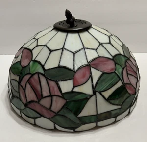 Tiffany Style Stained Glass Lamp Shade Pinks Roses 12 Inch Diameter FLAW - Picture 1 of 12