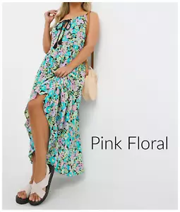 Simply Be Maxi Dress Size UK 12 Tiered Beach Holiday 100% Viscose - Pink Floral - Picture 1 of 6