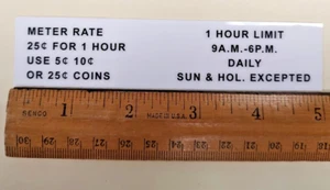 Rhodes/Similar Parking Meter Rate Hour Limit $.25/Hr Operating Hours Card - Picture 1 of 3