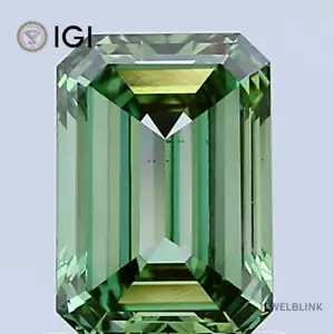 IGI Certified 1.08 Carat Fancy Vivid Green VS1 Emerald Cut CVD Lab Grown Diamond - Picture 1 of 17
