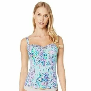 Lilly Pulitzer Hibiskus Tankini Badeanzug Oberteil blau Oasis Tönung Schwimmen schattig Größe 8 - Bild 1 von 7