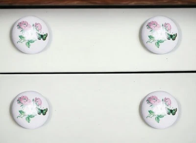 Juego de doce perillas de cajón de cerámica floral rosa blanco y verde Foto 1 de 4