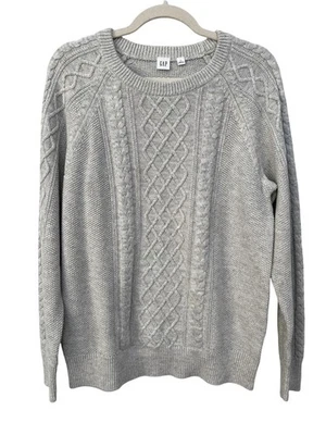 Suéter Gap Talla Grande Tejido con Cable Cuello Redondo Manga Larga Pullover Gris Algodón Acogedor Foto 1 de 4