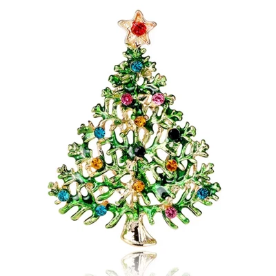 Broche prendedor árbol de Navidad diamantes de imitación, cristal dorado vacaciones invierno joyería regalo Foto 1 de 4