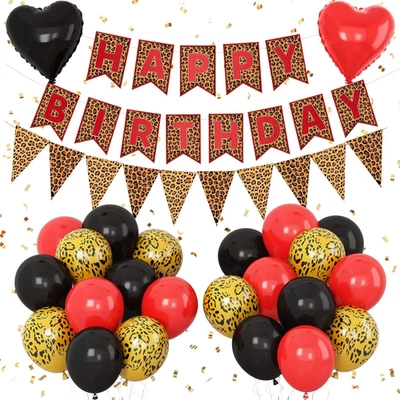 Pink Leopard Birthday Decorations, Gold Cheetah Print Animal Balloons Hot Pink a - Image 1 of 4