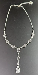 Vintage Trifari silberfarbene Träne Y Anhänger Halskette schwarzer Strass 18 Zoll signiert - Bild 1 von 10
