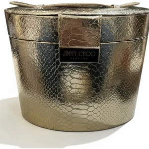 Estuche de tocador de cosméticos Jimmy Choo metálico bronce piel de serpiente forrado y fondo de fieltro - Imagen 1 de 5