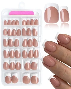 AddFavor French Tip Press on Nails Short Square Nail Tips,120pcs White Deep F... - Picture 1 of 7