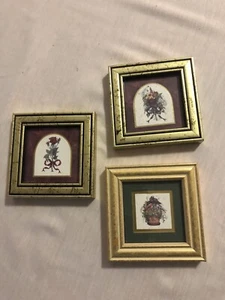 3er Set Puppenhaus Möbel 4" Bilderrahmen Blumen - Bild 1 von 5
