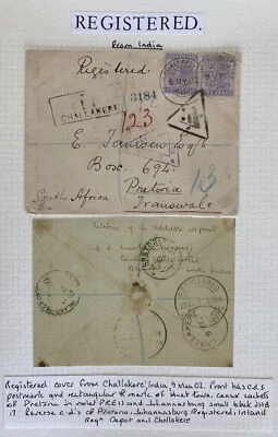 1902 Challekere India Guerra Bóer Cubierta Registrada a Pretoria Sudáfrica Foto 1 de 3