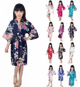 Children Kids Satin Silk Robe Kimono Bridal Bridesmaid Night Dress Gown Bathrobe - Picture 1 of 19