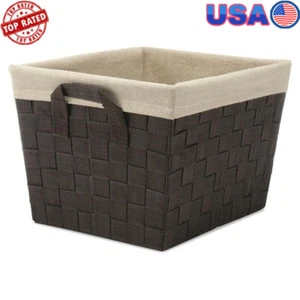 Storage Tote Basket Woven Strap Durable Organizer W/ Handles Easy Clean Durable - Picture 1 of 8