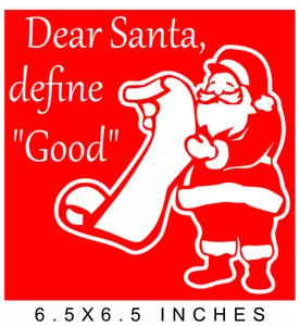 QUERIDA SANTA DEFINE BUENA DIVERTIDA CALCOMANÍA DE VINILO PERSONALIZADA 8" BLOQUE DE VIDRIO HÁGALO USTED MISMO MANUALIDADES NAVIDAD - Imagen 1 de 2