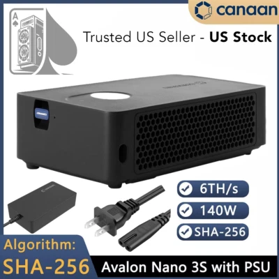 US Stock Canaan Avalon Nano 3S - 6TH/s with PSU BTC Solo Miner Black USA Seller - Image 1 of 4
