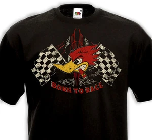 T-Shirt BORN TO RACE Racer Hot Rod Custom V8 pinstripe Biker Muscle Car Bip Bip - Imagen 1 de 1