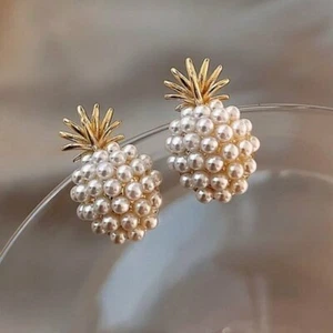 Cute Pineapple Pearl Stud Earrings, Women's Jewelry, Great Gift, Swinger Fun - Picture 1 of 4