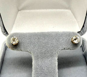 Old European Cut Diamond Stud Earrings 14k YG w Card Appraisal Screw Post 1.00tw - Picture 1 of 9