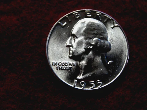 1955  25C WASHINGTON BU 90% SILVER QUARTER ITEM #35R Cover