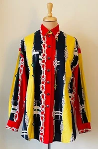 Escada Sport Size M Nautical Knots Red/Blue/Yellow Button Up Long Sleeve Shirt - Picture 1 of 4