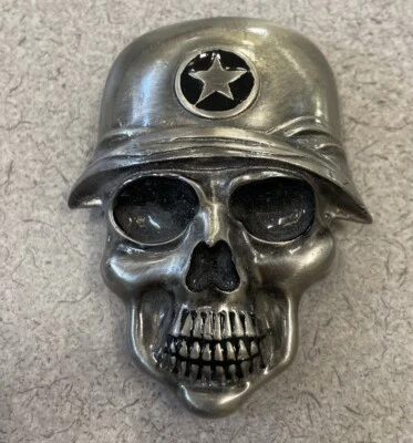 Belt Buckle Big Skull Head Silver Pewter Large Heavy 3.75" - Image 1 of 2