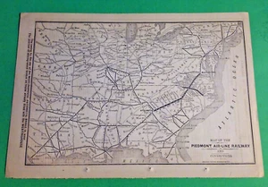 Raro 1876 PIEDMONT AIR-LINE Ferrocarril Ferrocarril RxR Rutas y Conexiones Imprimir Mapa - Imagen 1 de 7