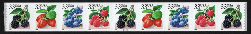 UNITED STATES, SCOTT # 3302-3305 (3305a), STRIP OF 9 PNC # B1111, BERRIES, MNH - Image 1 of 1