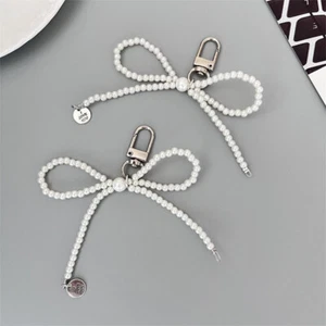 Bowknot Pearl Keychain Beaded Chain Phone Pendant Headphone Case Charm Bag De JC - Zdjęcie 1 z 15