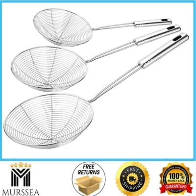 Stainless Steel Strainer Frying Ladle Spoon with Handle for Kitchen Deep Fryer - Image 1 of 4