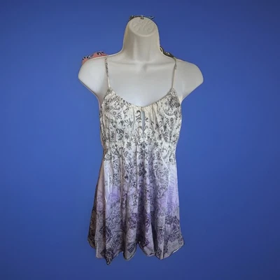 Top Babydoll Henley Bongo Vintage Marfil Púrpura Cuerdas Espalda Corredora Para Mujer XL Foto 1 de 4