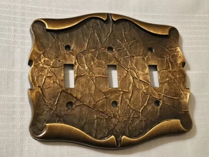 Vintage Antique Brass "Amerock" Carriage House Triple 3-Switch Wall Cover Plate - Picture 1 of 3