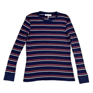 Frame Denim Womens Ruched Red & Navy Striped Rib Knit Sweater Sz Large - Picture 1 of 4