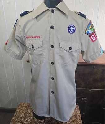 Camisa Boy Scouts of America Juvenil S/S Caqui Talla L EE. UU. Mezcla de Algodón *Parches Cosidos Foto 1 de 4