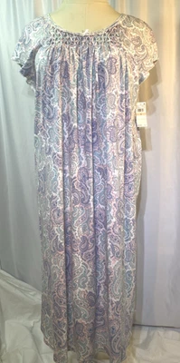 Nuevo Camisón de Ballet Miss Elaine Paisley Manga 48" Largo $62 2X Rosa/Azul Foto 1 de 4