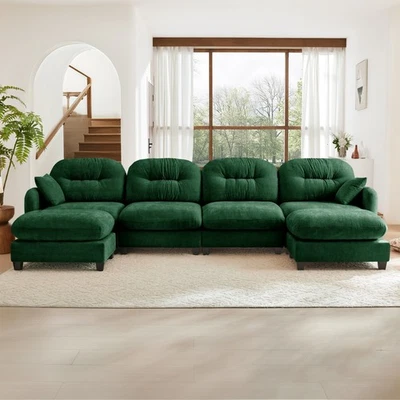 2-4 Seater Modular Sectional U Shaped Soft Chenille Sofa Couch w/o Ottoman - Image 1 of 4