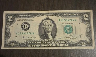 1976 2 Dollar Bill Miss Print Rare Collectible Bicentennial - Image 1 of 4