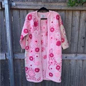 VTG Gene Shelly's Boutique Internationale wool SWEATER COAT embroidered flowers - Picture 1 of 5