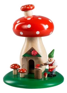 Räuchermann Fliegenpilz mit Zwerg 13cm NEU Räucherfigur Rauchmann Räuchermännel - Picture 1 of 1