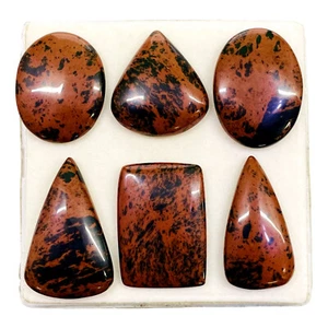 Lotto 6 pezzi ossidiana mogano naturale 32,5-42 mm cabochon pietre preziose sfuse all'ingrosso - Foto 1 di 11