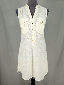 Trina Turk Dress Womens 4 Off White Eyelet Separate Lining Shift Beach Vacation - Picture 1 of 12