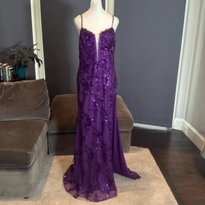 Vestido formal para mujer púrpura sirena calce graduación lentejuelas brillantes abertura en la pierna talla 14 - Imagen 1 de 11