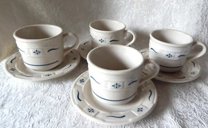 LONGABERGER Pottery - 4 Woven Traditions BLUE - Cup/Saucer Sets - 8 Pc - Picture 1 of 4