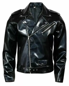 Gothic Handmade EMO Moto Black Doted PVC Vinyl Jacket Motorcycle Jacket Men - Picture 1 of 4