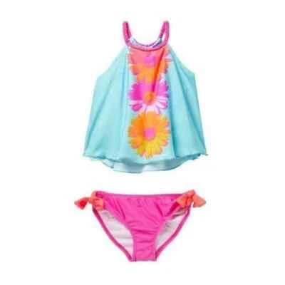LOVE U LOTES NUEVO CON ETIQUETAS CONJUNTO TANKINI MARGARITA CON UPF 50+ AQUA Y ROSA PARA NIÑAS TALLA 4  Foto 1 de 4