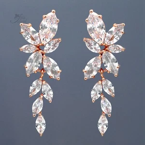 Pendientes colgantes gota circonita cúbica chapados en oro rosa boda novia floral 527 - Imagen 1 de 4