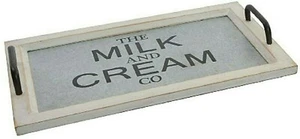 Tablett 56 x 35 cm Holz und Metall Vintage Look Shabby Stil - Bild 1 von 3